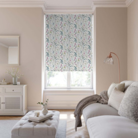Flores Flame Retardant Daylight Made to Measure Roller Blind White/Green/Pink