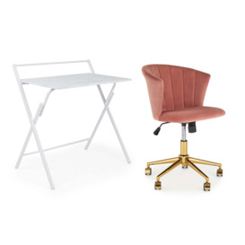 Evelyn Marble Folding Desk and Rose Kendall Chair Starter Pack Rose