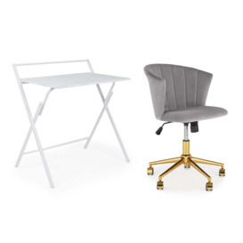 Evelyn Marble Folding Desk and Grey Kendall Chair Starter Pack Grey