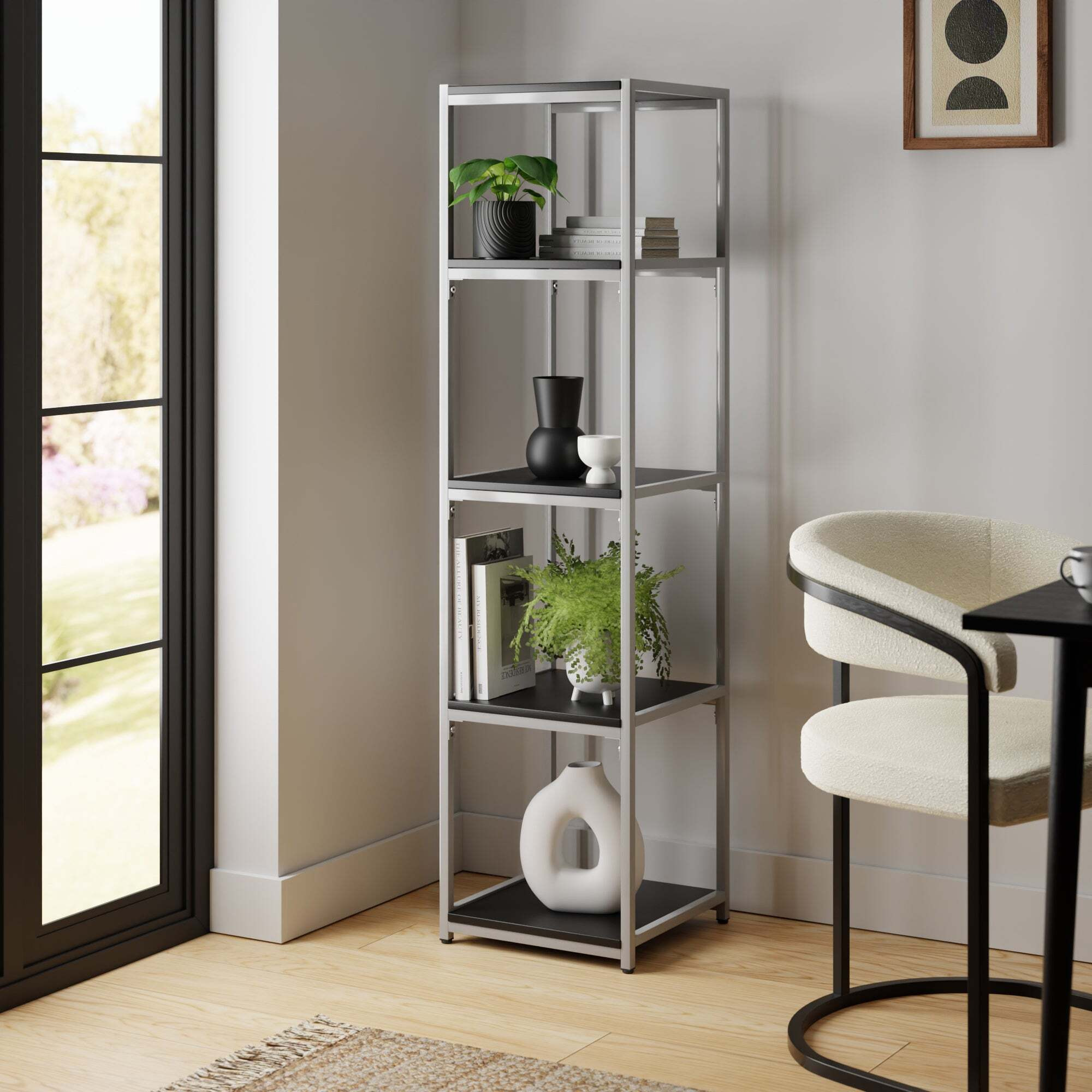 Modular Silver & Black 5 Shelf Tall Shelving Unit MultiColoured