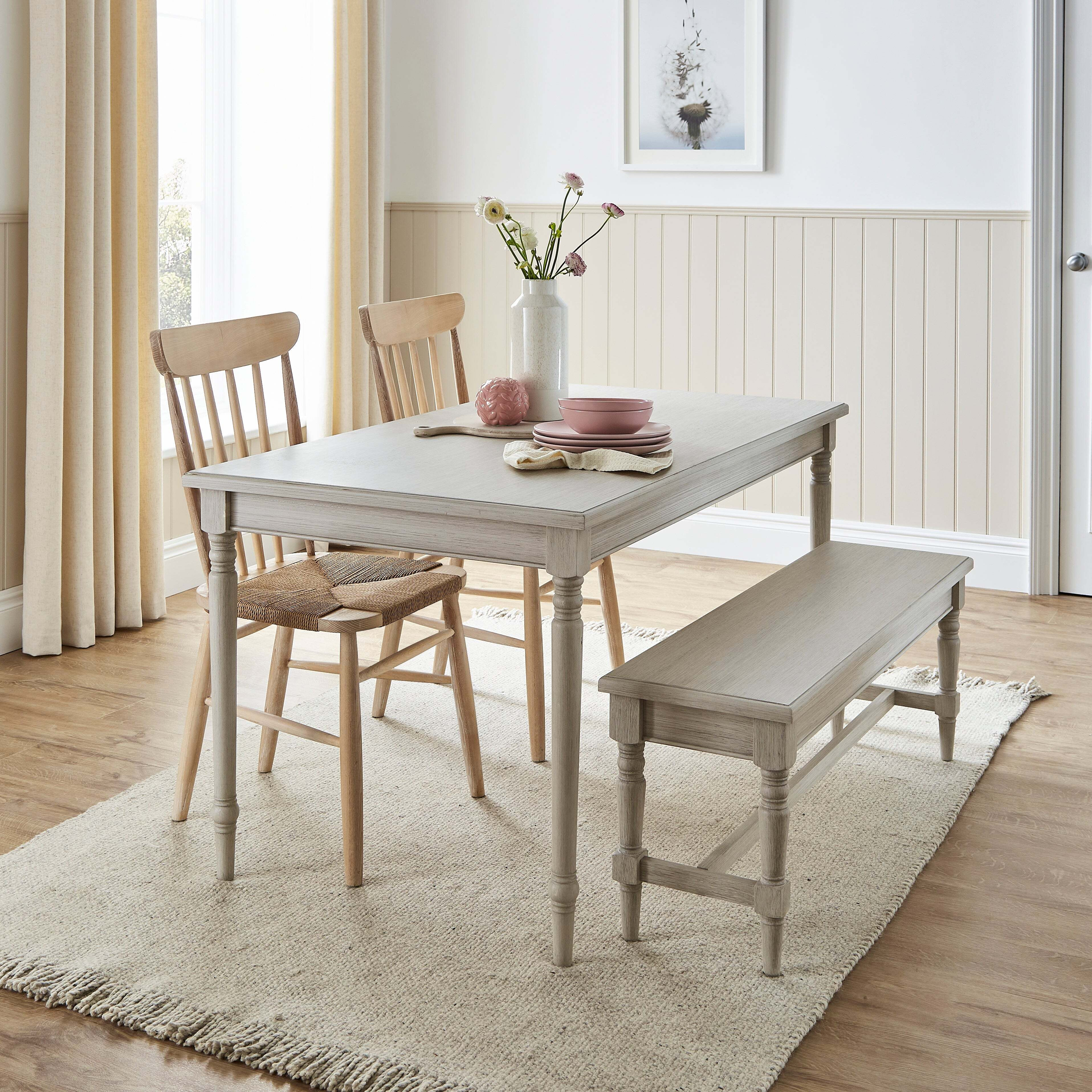 Ariella Dining Table with Ariella Bench Churchgate Dining Chairs