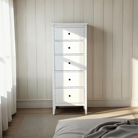 Lynton Tall Small 5 Drawer Chest, White - image 1