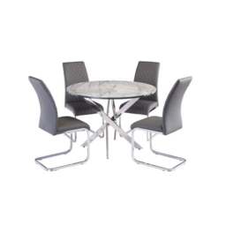 Alden 4 Seater Round Glass Top Dining Table, Marble Effect - thumbnail 3