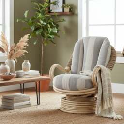Desser Dijon Rattan Athena Stripe Deluxe Swivel Rocking Chair