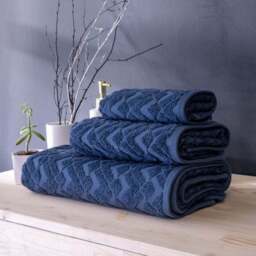 Per La Casa Set of 4 Denim Blue Levrona Jacquard Medium Bathrobe & Towels - thumbnail 4