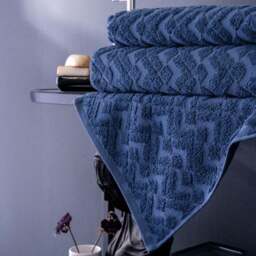 Per La Casa Set of 4 Denim Blue Levrona Jacquard Medium Bathrobe & Towels - thumbnail 6