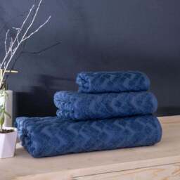 Per La Casa Set of 4 Denim Blue Levrona Jacquard Medium Bathrobe & Towels - thumbnail 3