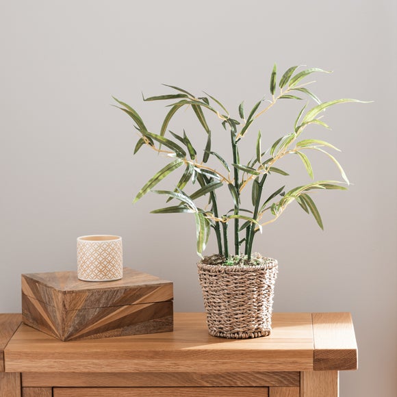 Artificial Small Bamboo in Woven Plant Pot - image 1