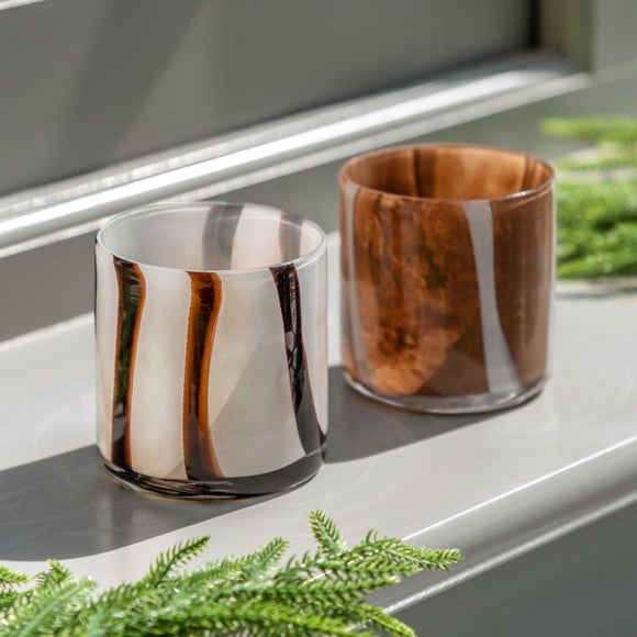 Cedar & Sage Set of 2 Candy Striped Tealight Holders - image 1