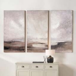 Set of 3 Grey Abstract Black Framed Canvases - thumbnail 1