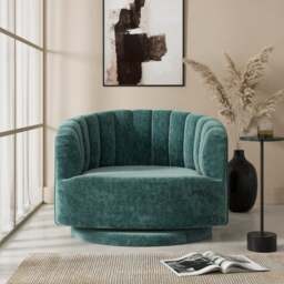 Elena Luxe Chenille Scalloped Swivel Chair - thumbnail 1