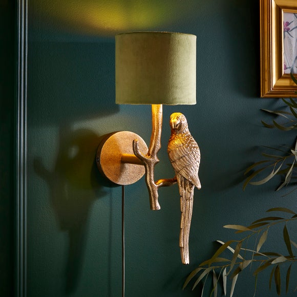 Gold Parrot Plug In Wall Light by Dunelm