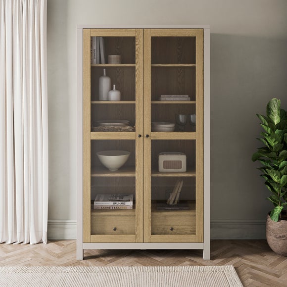 Olney Glazed Display Cabinet, Stone & Oak Effect - image 1