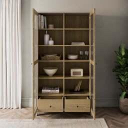 Olney Glazed Display Cabinet, Stone & Oak Effect - thumbnail 2