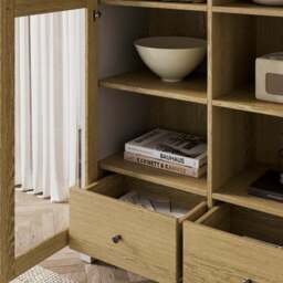 Olney Glazed Display Cabinet, Stone & Oak Effect - thumbnail 3