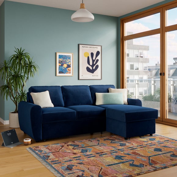 Layton Velvet Corner Trundle Storage Sofa Bed - image 1