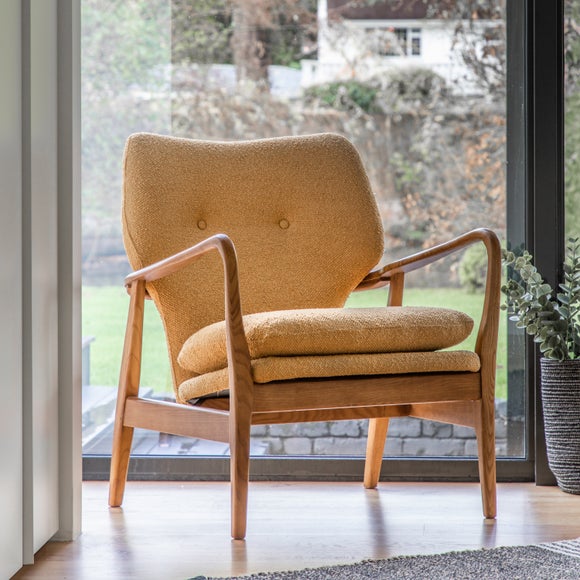 Joso Linen Wooden Arm Accent Chair - image 1