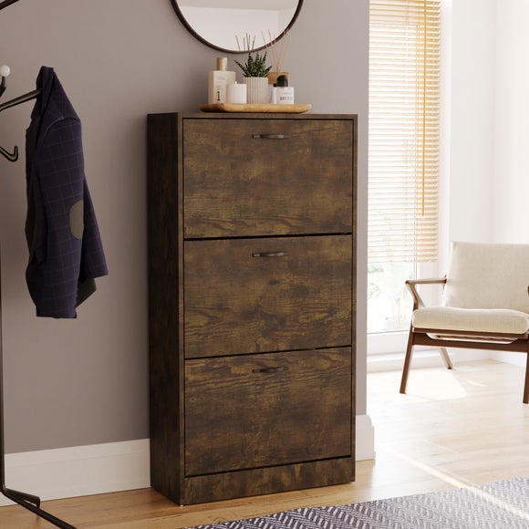 Vida Designs 3 Tier Dark Wood Effect Shoe Cabinet - image 1