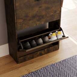 Vida Designs 3 Tier Dark Wood Effect Shoe Cabinet - thumbnail 2