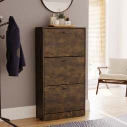 Vida Designs 3 Tier Dark Wood Effect Shoe Cabinet