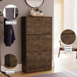 Vida Designs 3 Tier Dark Wood Effect Shoe Cabinet - thumbnail 6