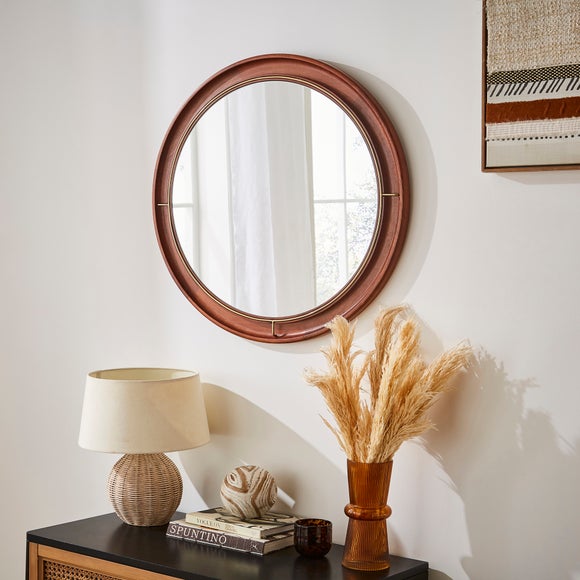 Mango Wood & Metal Round Wall Mirror - image 1