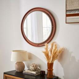 Mango Wood & Metal Round Wall Mirror