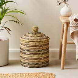 Rainbow Seagrass Storage Basket with Lid - thumbnail 1