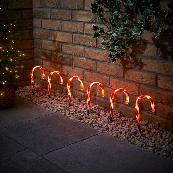 Set of 6 Candy Cane Stake Lights - image 1