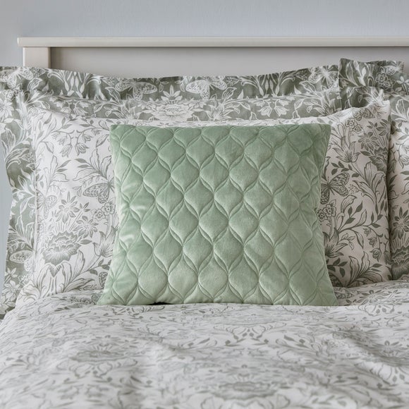 Evesham Green Quilted Velvet Cushion - image 1