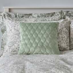 Evesham Green Quilted Velvet Cushion - thumbnail 1