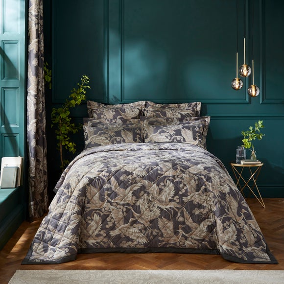 Dorma Gilded Crane Charcoal Bedspread - image 1