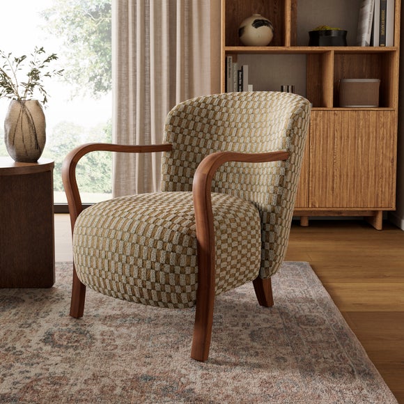 Clara Checkerboard Chenille Wooden Arm Accent Chair - image 1