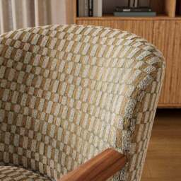Clara Checkerboard Chenille Wooden Arm Accent Chair - thumbnail 3