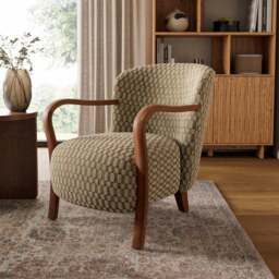 Clara Checkerboard Chenille Wooden Arm Accent Chair - thumbnail 1
