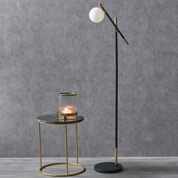 Wanda White Orb and Black Metal Reading Floor Lamp - image 1
