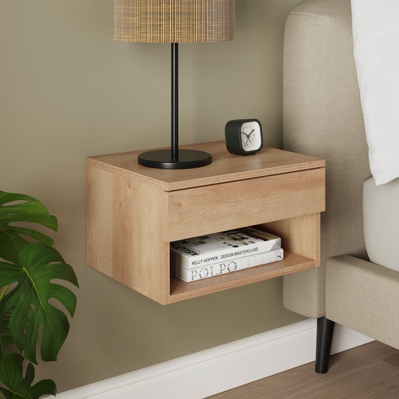 Henny 1 Drawer Floating Bedside Table, Light Oak Effect - image 1