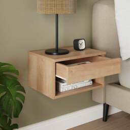 Henny 1 Drawer Floating Bedside Table, Light Oak Effect - thumbnail 2