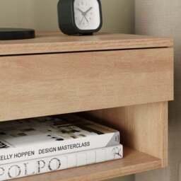 Henny 1 Drawer Floating Bedside Table, Light Oak Effect - thumbnail 4