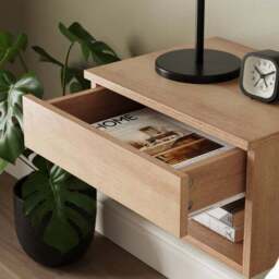 Henny 1 Drawer Floating Bedside Table, Light Oak Effect - thumbnail 3