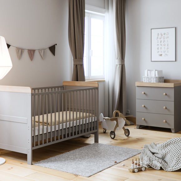 Little Acorns Classic Oak Effect Cot Bed and 3 Drawer Chest Nursery Set - image 1