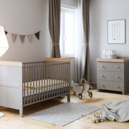 Little Acorns Classic Oak Effect Cot Bed and 3 Drawer Chest Nursery Set - thumbnail 1