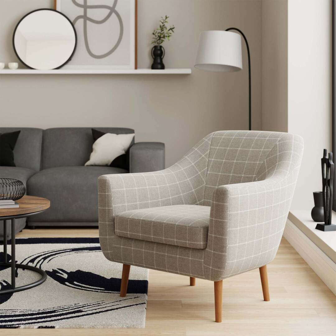 Tub Chair Grey Check Chair WestWood Vintage Armchair Sofa Recliner