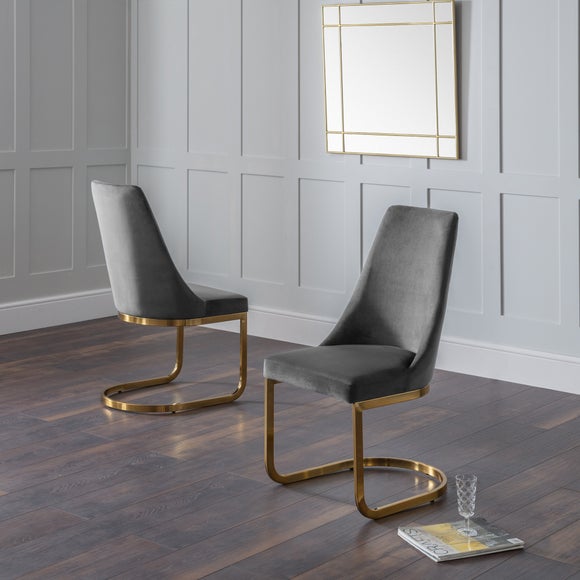 Vittoria Set of 2 Cantilever Dining Chairs, Velvet - image 1
