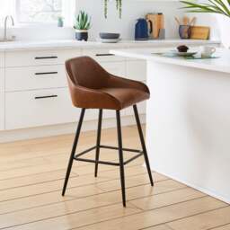 Radleigh Bar Stool, Faux Leather Tan - thumbnail 1