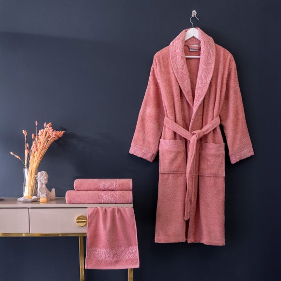 Per La Casa Set of 5 Rose Pink Rakka Jacquard Small Bathrobe & Towels - image 1