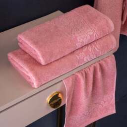 Per La Casa Set of 5 Rose Pink Rakka Jacquard Small Bathrobe & Towels - thumbnail 2