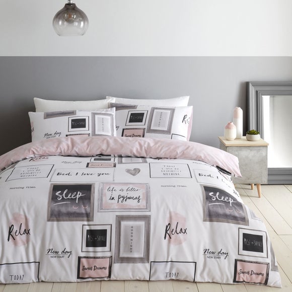Catherine Lansfield Blush Sleep Dreams Duvet Cover and Pillowcase Set - image 1