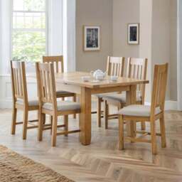 Astoria 4-6 Seater Rectangular Extendable Dining Table with 6 Hereford Chairs, Solid Oak - thumbnail 2