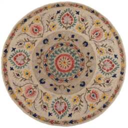 Hani Floral Wool Round Rug - thumbnail 5